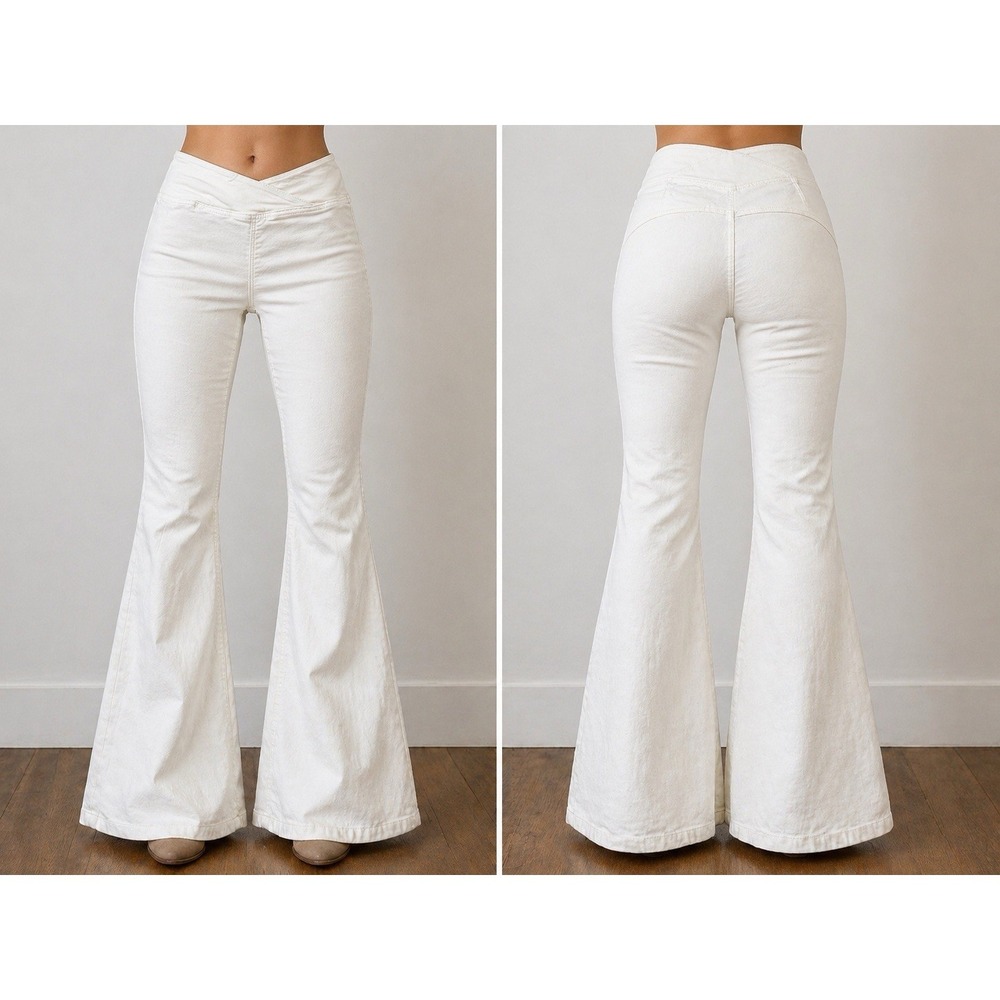 Free People We The Free Flare Pants White High Rise Bell Bottom 25